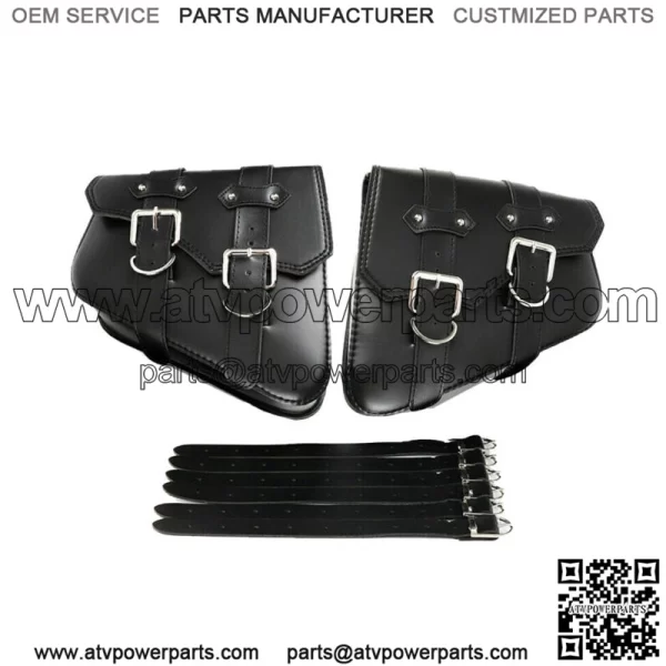 PU Leather Saddle Bag Motorcycle Luggage L&R Side Tool Bag For Honda Suzuki - Image 2