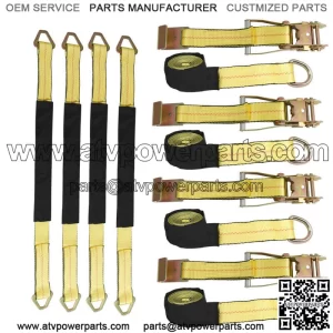 Yellow 2" x 120" Wheel Tie Down Straps with Heavy Duty Flat Hooks 4pcs