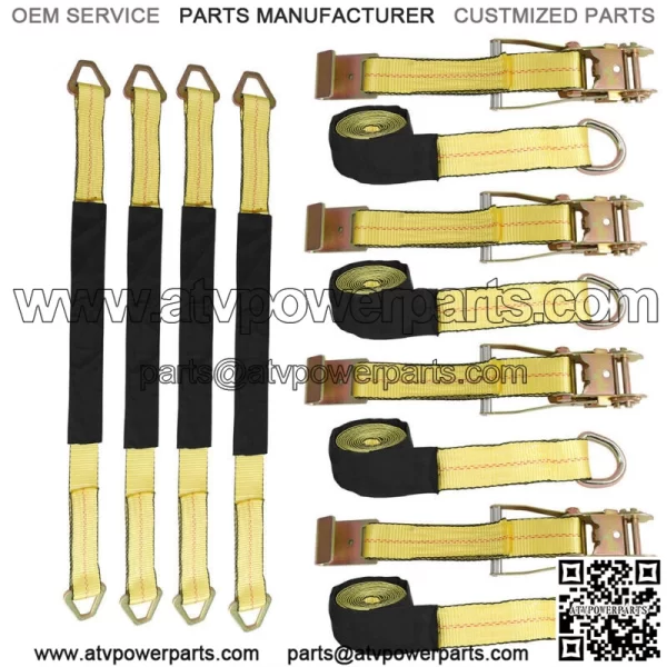 Yellow 2" x 120" Wheel Tie Down Straps with Heavy Duty Flat Hooks 4pcs