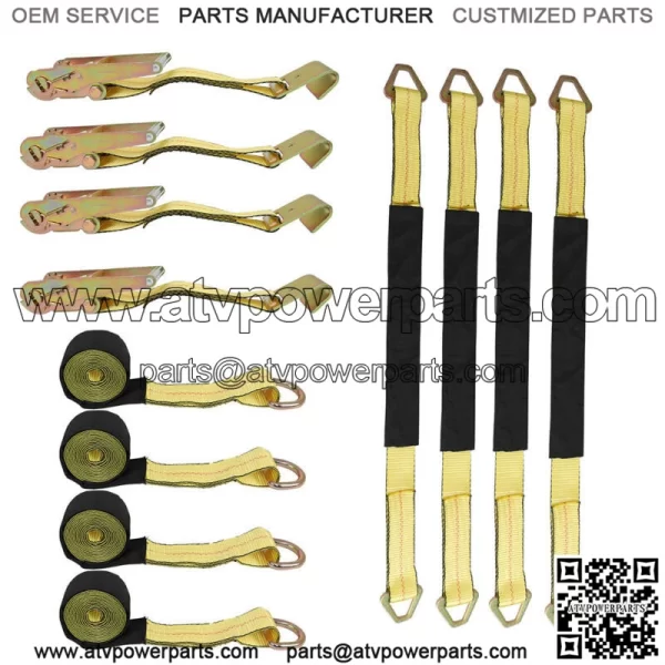 Yellow 2" x 120" Wheel Tie Down Straps with Heavy Duty Flat Hooks 4pcs - Image 3