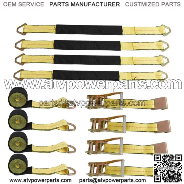 Yellow 2" x 120" Wheel Tie Down Straps with Heavy Duty Flat Hooks 4pcs - Image 4