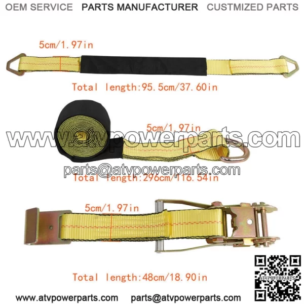 Yellow 2" x 120" Wheel Tie Down Straps with Heavy Duty Flat Hooks 4pcs - Image 5