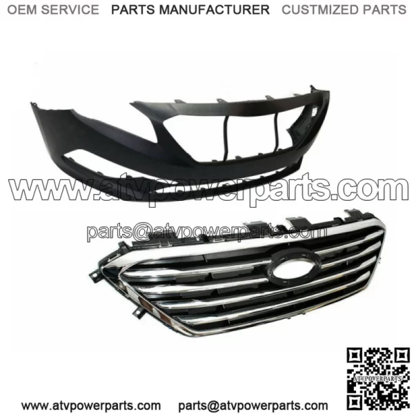 Front Bumper W/o Sensor Hole+Front Grille For Hyundai Sonata SE Standard 2015-17