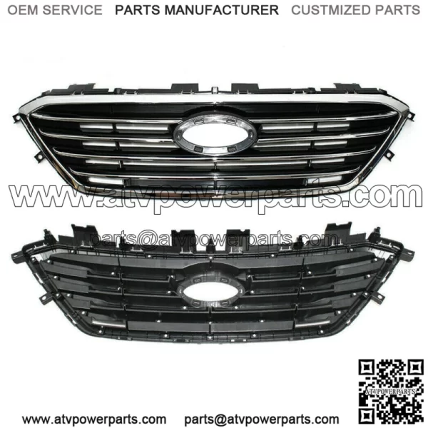 Front Bumper W/o Sensor Hole+Front Grille For Hyundai Sonata SE Standard 2015-17 - Image 2