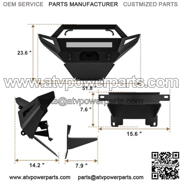 Thick Front Bumper with Winch Plate fit for 2018-2023 Polaris Ranger 1000  (For: Polaris) - Image 3