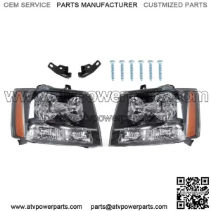 For 2007-14 Avalanche/Suburban/Tahoe Headlights Amber Corner Black Housing RH+LH