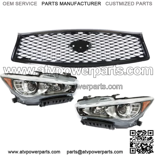Pair Headlights+Front Upper Grille For 2014-2016 2017 Infiniti Q50 w/o AFS LH+RH - Image 2