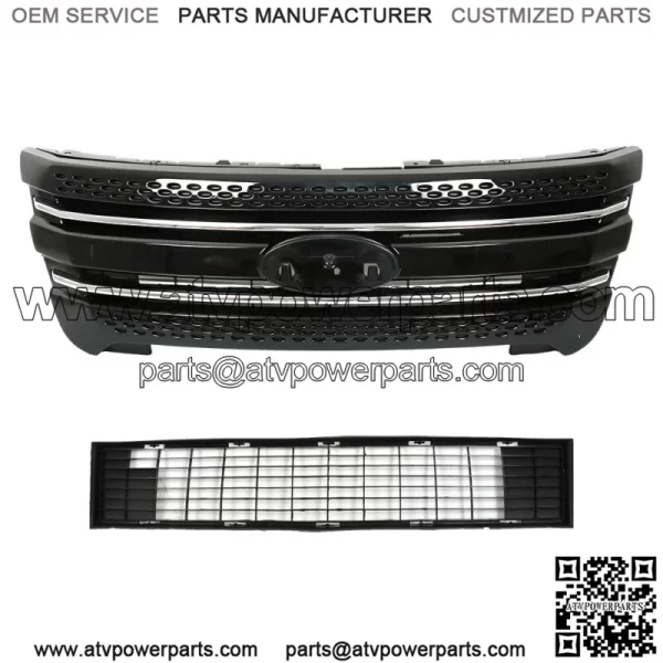 For 2011-2015 Ford Explorer Front Bumper Upper Grille Assembly Glossy Black - Image 2
