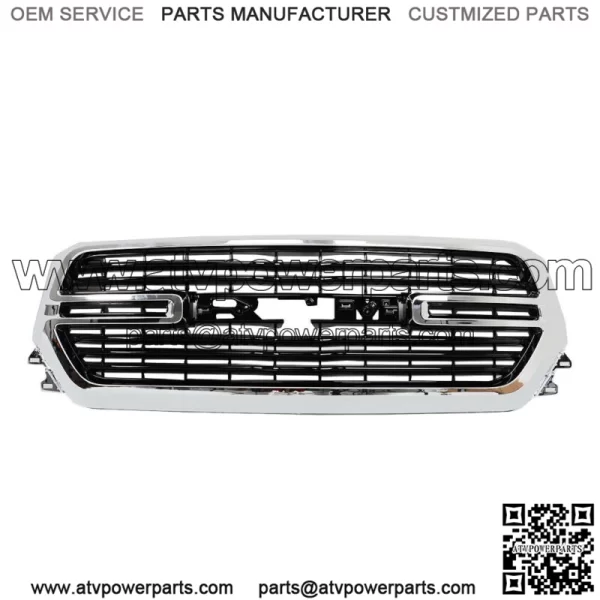 Front Chrome Grille Grill Assembly For 2019-2022 Dodge Ram1500 Black Trim - Image 3