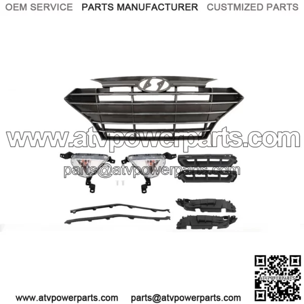 For Hyundai Elantra 2019-2020 Front Grille+Fog Lights Bracket Molding Set 9pcs