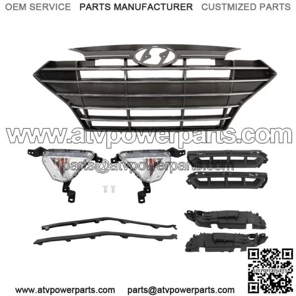 For Hyundai Elantra 2019-2020 Front Grille+Fog Lights Bracket Molding Set 9pcs - Image 2