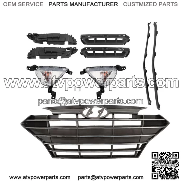 For Hyundai Elantra 2019-2020 Front Grille+Fog Lights Bracket Molding Set 9pcs - Image 3