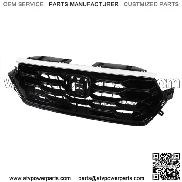 W/Chrome Trim Front Upper Grille For 2023-2024 Honda CRV Honeycomb Gloss Black - Image 2