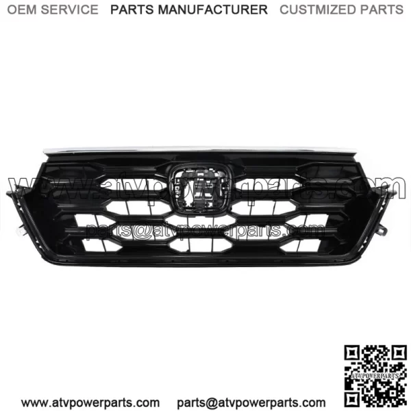 W/Chrome Trim Front Upper Grille For 2023-2024 Honda CRV Honeycomb Gloss Black - Image 3
