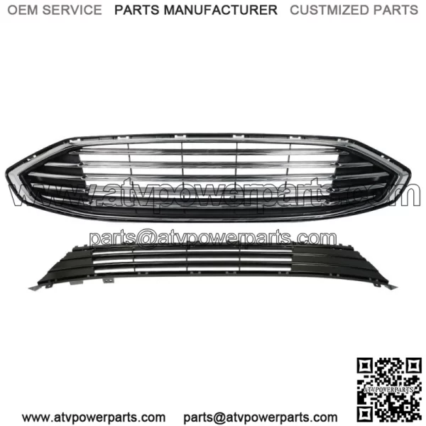 For 2017-2018 Ford Fion Front Bumper Upper & Lower Grille Assembly Chrome - Image 2
