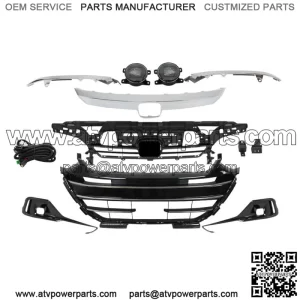 Upper Lower Grill W/Chrome Trim Covers Fog Light Set For 2021-2023 Honda Accord