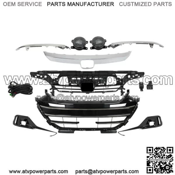 Upper Lower Grill W/Chrome Trim Covers Fog Light Set For 2021-2023 Honda Accord