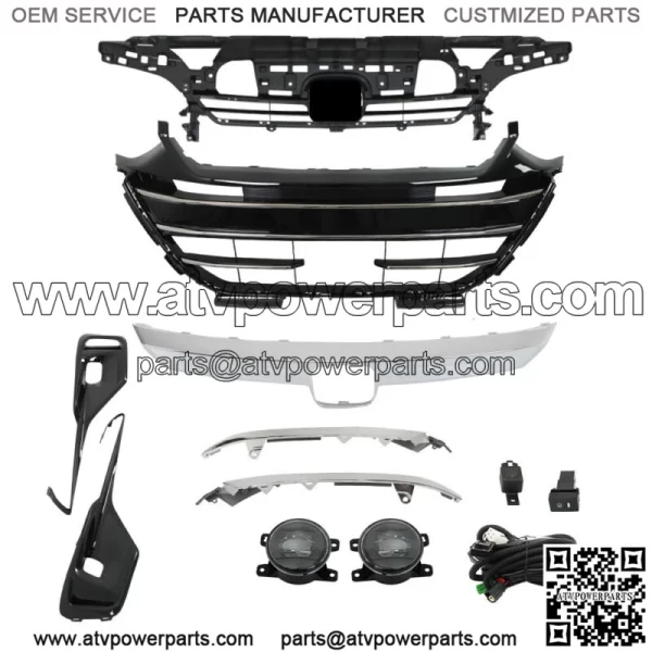 Upper Lower Grill W/Chrome Trim Covers Fog Light Set For 2021-2023 Honda Accord - Image 2