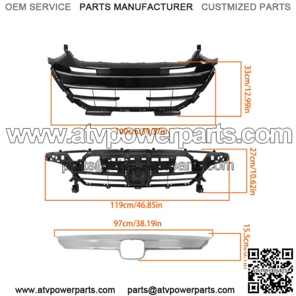 Upper Lower Grill W/Chrome Trim Covers Fog Light Set For 2021-2023 Honda Accord - Image 3