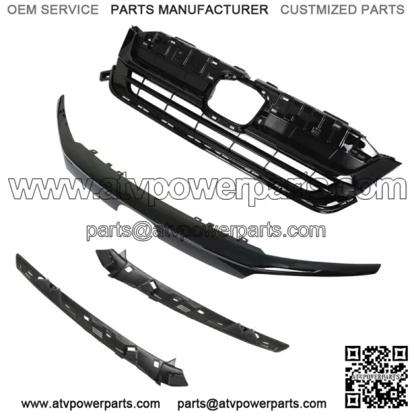 Fit For 2019-2021 Honda Pilot Front Upper Grille W/Trim Assembly Glossy Black - Image 3