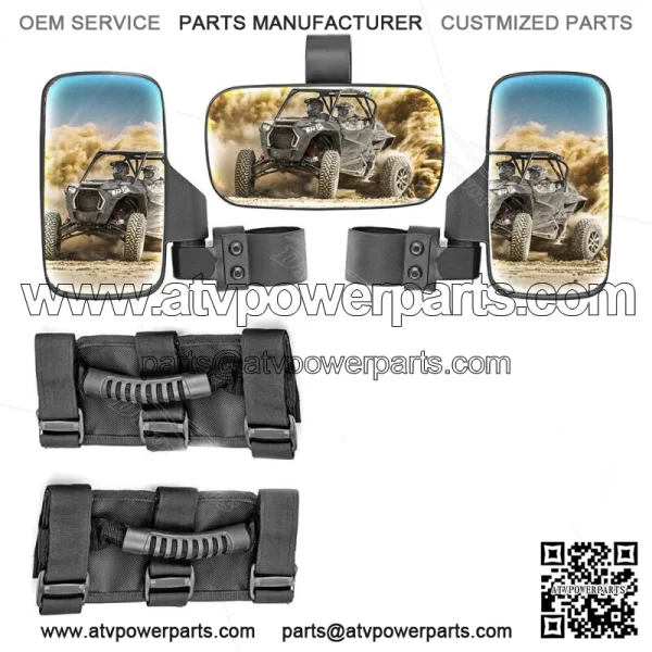 Roll Bar Cage Rear View Mirrors w/ Grips For Polaris UTV RZR XP 1000 900 570 800 (Fits: Yamaha Rhino 660)