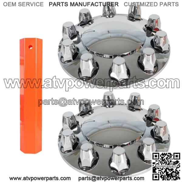 Pair Chrome Front Wheel Covers 33mm Hub Axle Semi Truck ABS Plastic Satin - Image 2