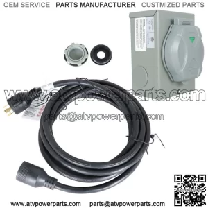 15FT 30 Amp Generator Power Extension Cord Wire w/ Power Inlet Box NEMA L14-30