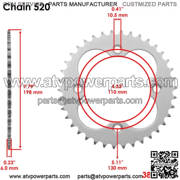 Rear Sprocket for Honda TRX450R TRX450ER 2006 2007 2008 2009 2010 2011 2012-2014 (For: Honda) - Image 2