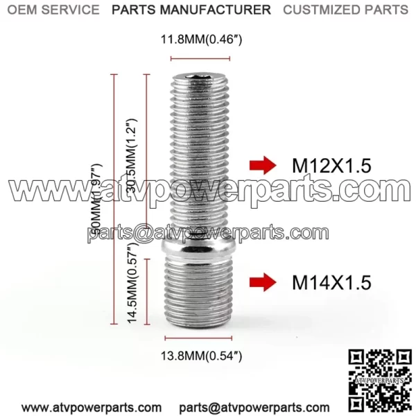 Short 50mm reverse bolt M14*1.5-M12*1.5 - Image 2