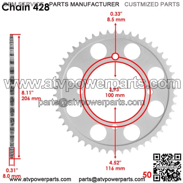 Drive Chain & Sprockets For Kawasaki KLX140 2008-2024 428 Pitch 122 Link - Image 3