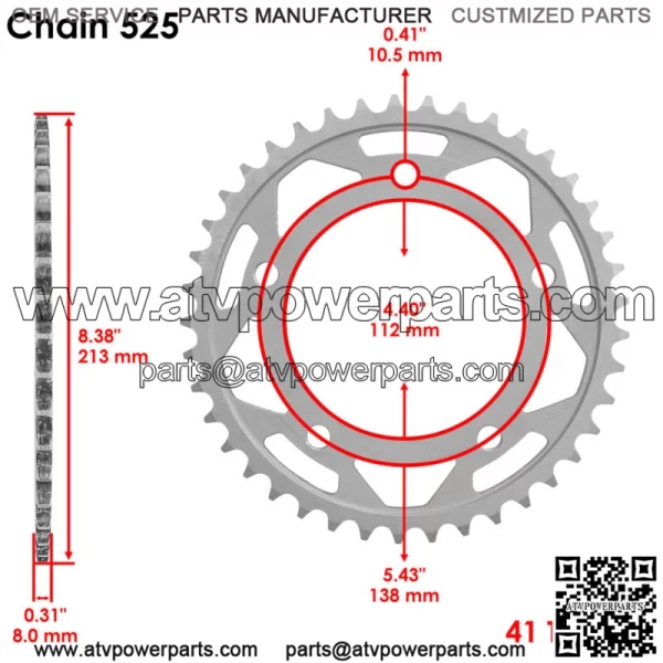 94582-40114-00 2CR-25441-00-00 Drive Chain & Sprockets For Yamaha 525 Pitch 120 - Image 3