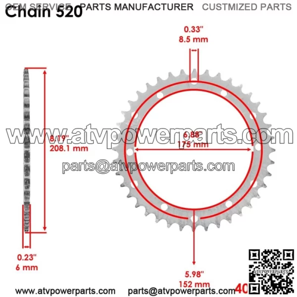 Black O-Ring Drive Chain & Sprockets Kit for Yamaha Blaster 200 YFS200 1988-06 (For: Yamaha YFS200) - Image 3