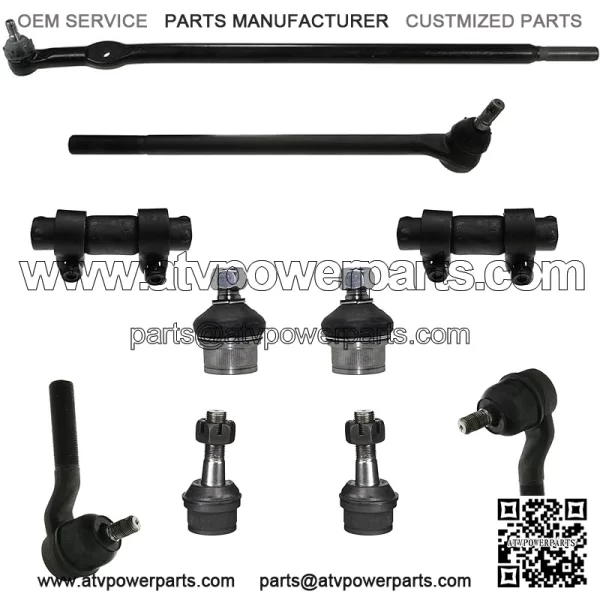 10 Pc Front Suspension Kit Drag Link For Ford F-250 1985 4WD/ F-250 1986-1994 4WD, Inner & Outer Tie Rod Ends, Adjusting Sleeves and Upper & Lower Ball Joints