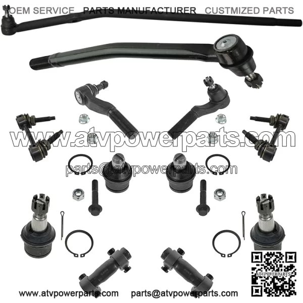 12pc Steering Suspension Kit Ball Joints Tie Rods Sway Bar Ends Drag Link Compatible with 2008-2014 Ford E-150 E-250 2008-2019 E-350 Super Duty