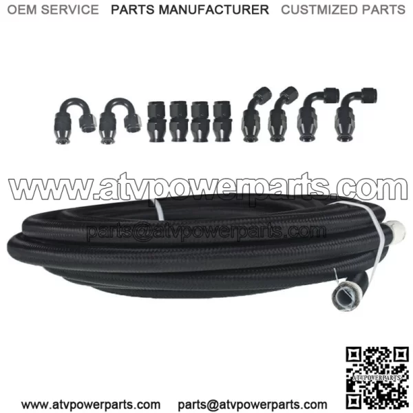 Black Nylon Braided E85 PTFE Fuel Line 20ft 8AN -8AN 10 Fittings Hose kit E85 - Image 3