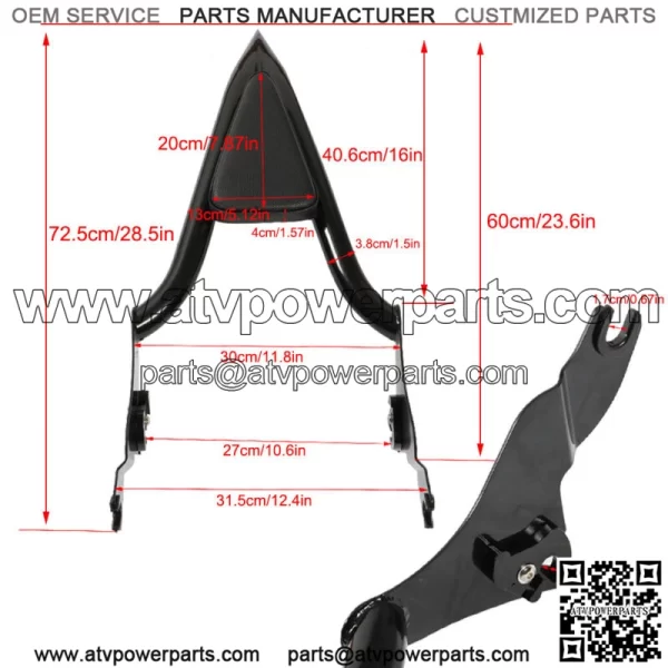 16" Tall Backrest Sissy Bar For Touring CVO Road Street Glide Road King 09-21 - Image 2